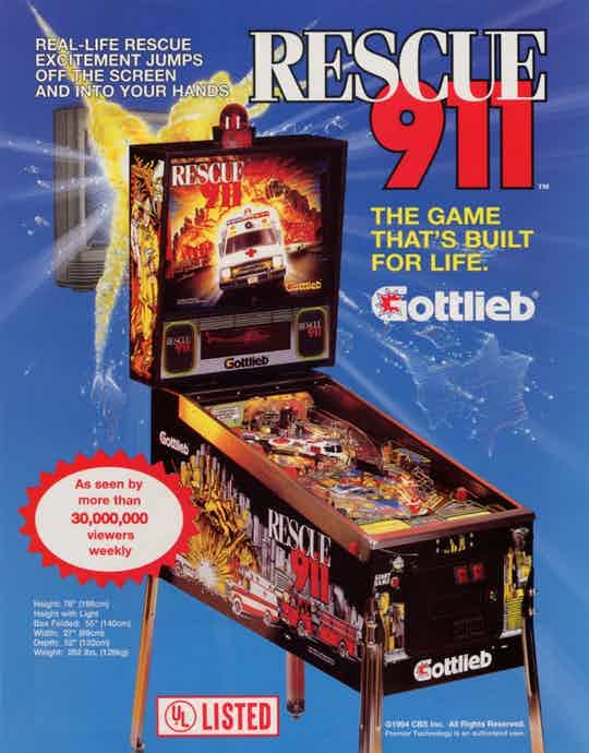 Rescue 911 Pinball machine emporium arcade bar